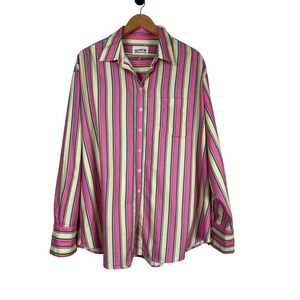 Djerf Avenue Frankies Bikinis Oversized Striped Button Down Shirt XXL Pink